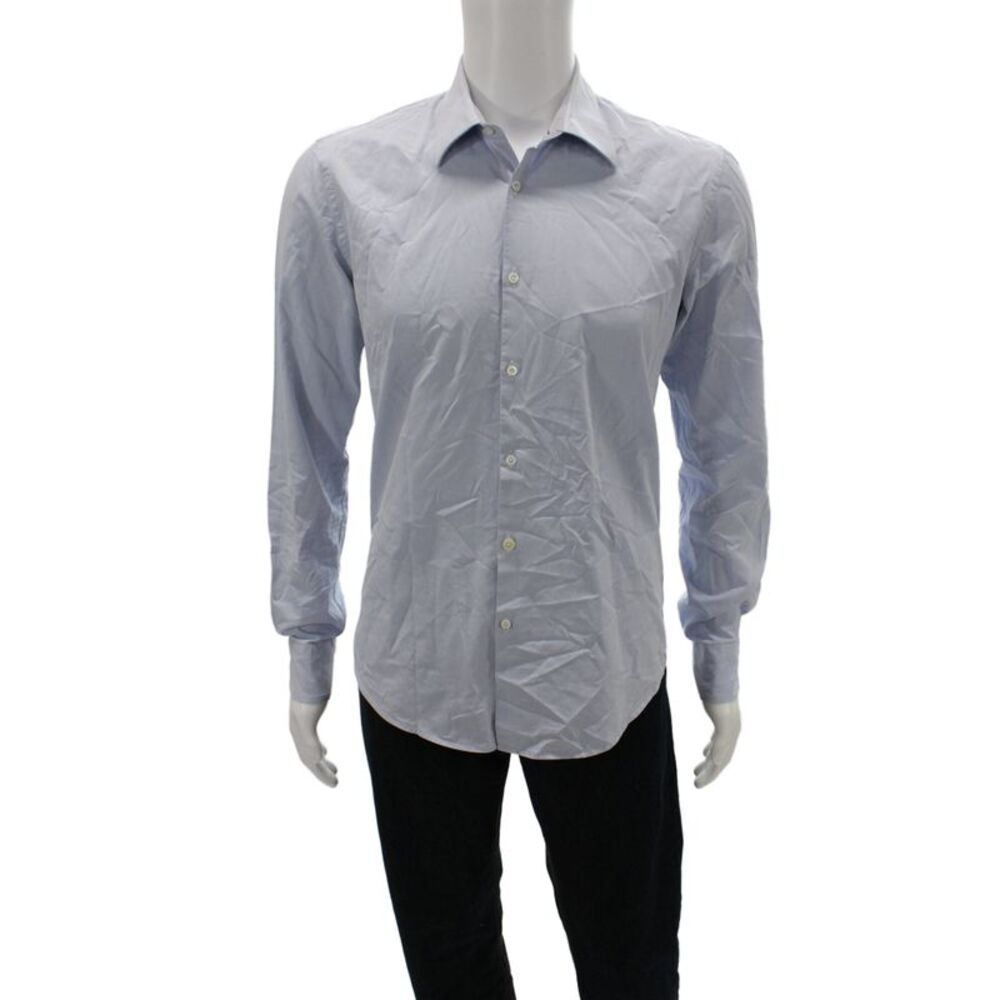 Aglini Mens Cotton Long Sleeve Collared Button-Down Shirt Blue Size 41